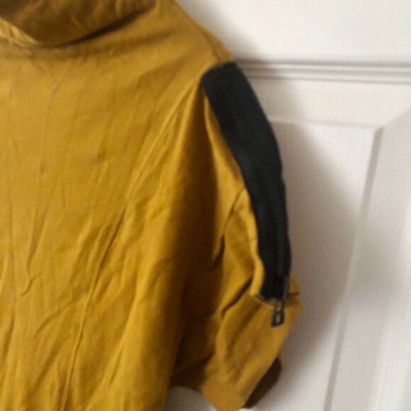 [Women's L] Cowl Neck Mini Dress Mustard Yellow Black Colorblock Futuristic - Picture 3 of 6